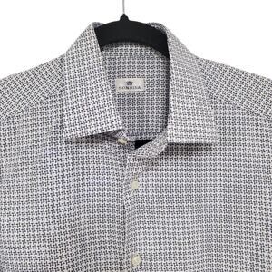 SONRISA Button Up Shirt Mens 15.5 Blue Geometric Long Sleeve Business Office